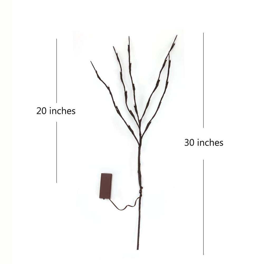 DK177 2 Pack Led Branch Light Battery Operated Lighted Branch Vase Filler Willow Tree Artificial Little Twig Power Brown 30 Inch 20 LED for Home Outdoor Indoor Romantic Decoration, White Light