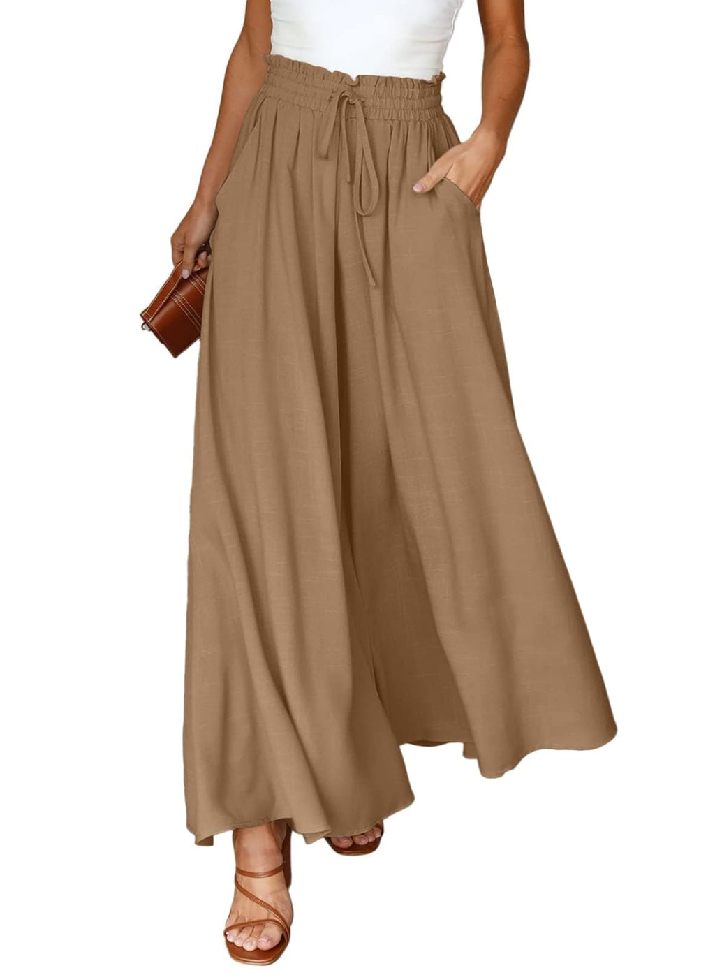 Dokotoo Pants for Women Casual Elastic Waist Wide Leg Pants with Pockets