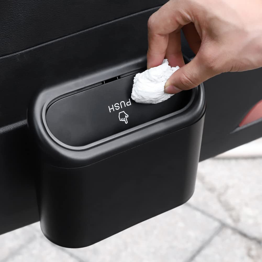Accmor Car Trash Can with Lid, Mini Auto Dustbin Garbage Organizer with 30 Pcs Plastic Trash Bag, Automotive Garbage Container Bin for Vehicle, Home, Office