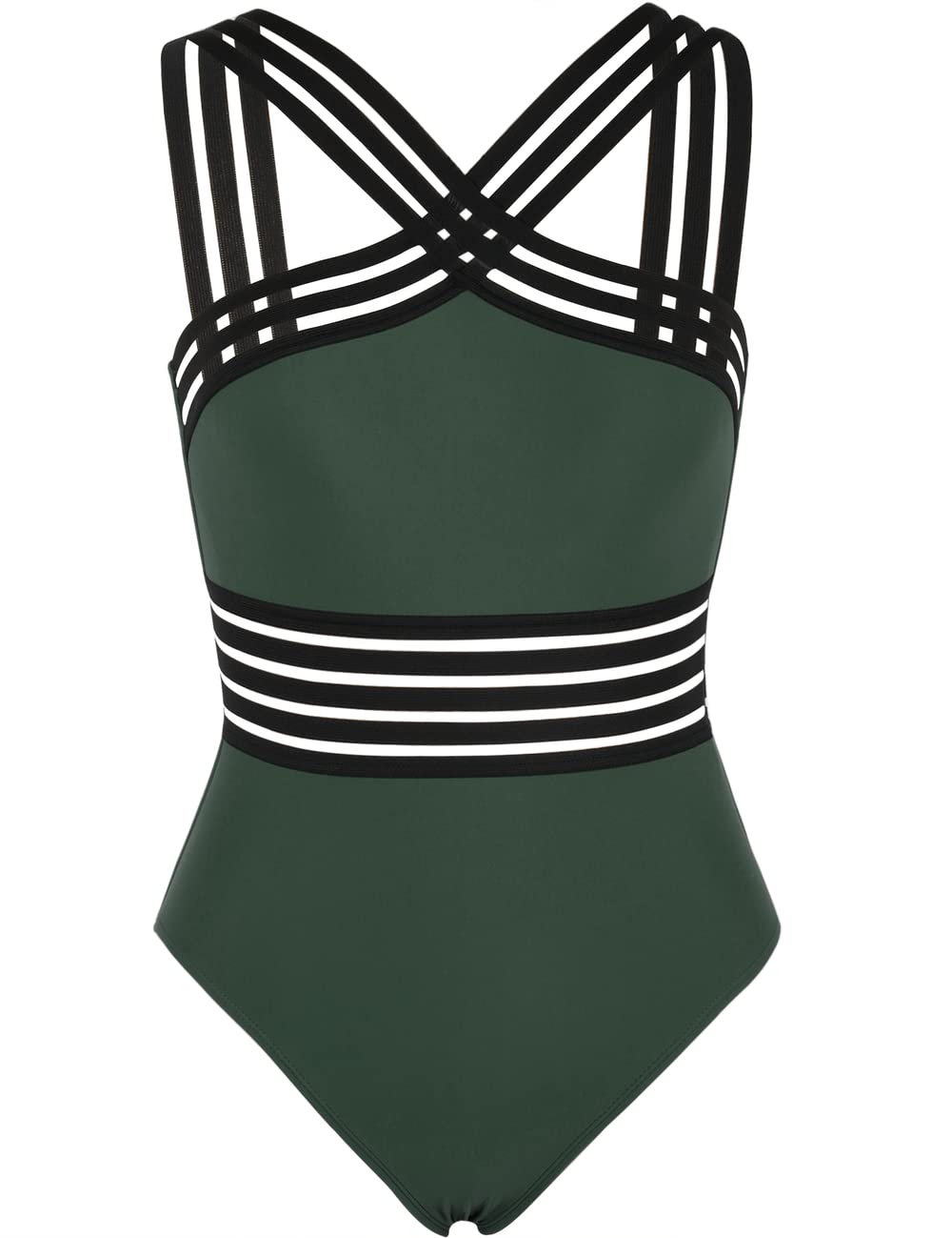 Hilor Women's Tummy Control Swimsuits Slimming One Piece Bathing Suits Front Crossover Swimwear