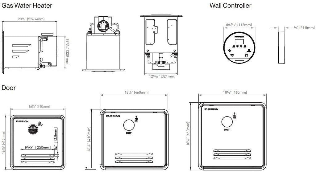 Furrion® RV Tankless Gas 60,000 BTU Water Heater - 16.14" x 16.14" White Door - 2.4 GPM – Vortex Technology steadies temperatures – Propane Gas-Powered Technology, Electric Ignition – 2021128847
