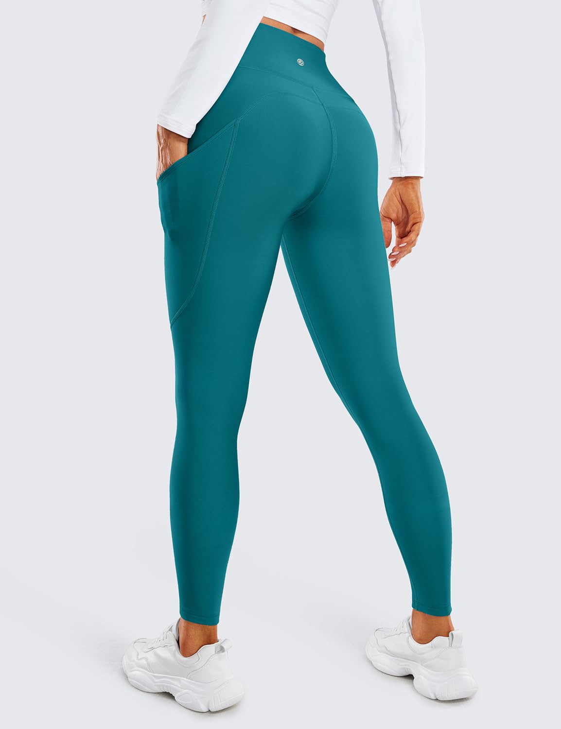 CRZ YOGA Fleece Lined Leggings Pockets 28'' - Thermal Casual Lounge Workout Womens Yoga Full Length Pants Winter Warm
