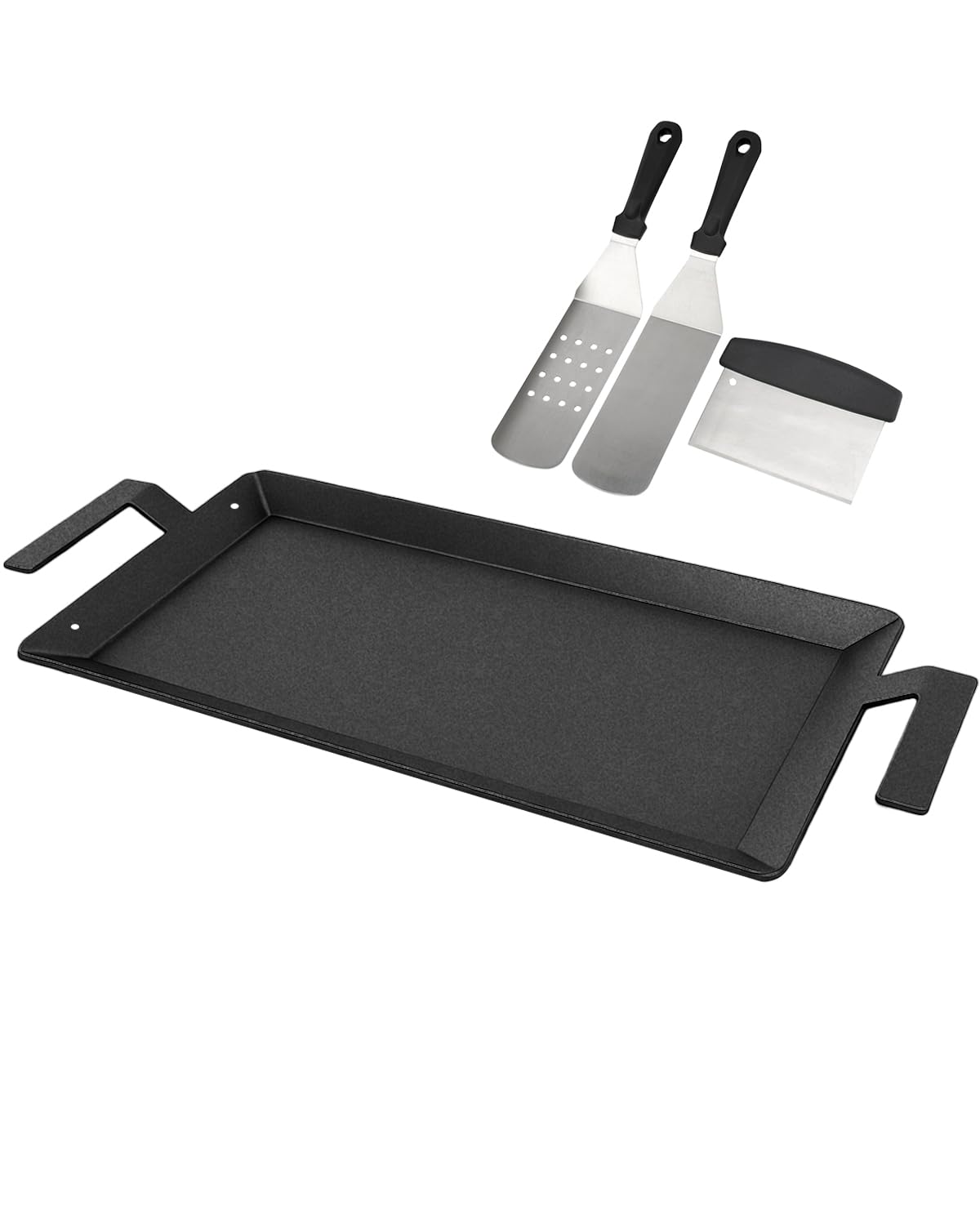 Carbon Steel Griddle for Gas Grill, Double Burner Griddle Compatible with Induction, Stove Top, Electric, Oven - 17" x 10" Professional Cookware for Cooktop, NonStick Griddle Pan