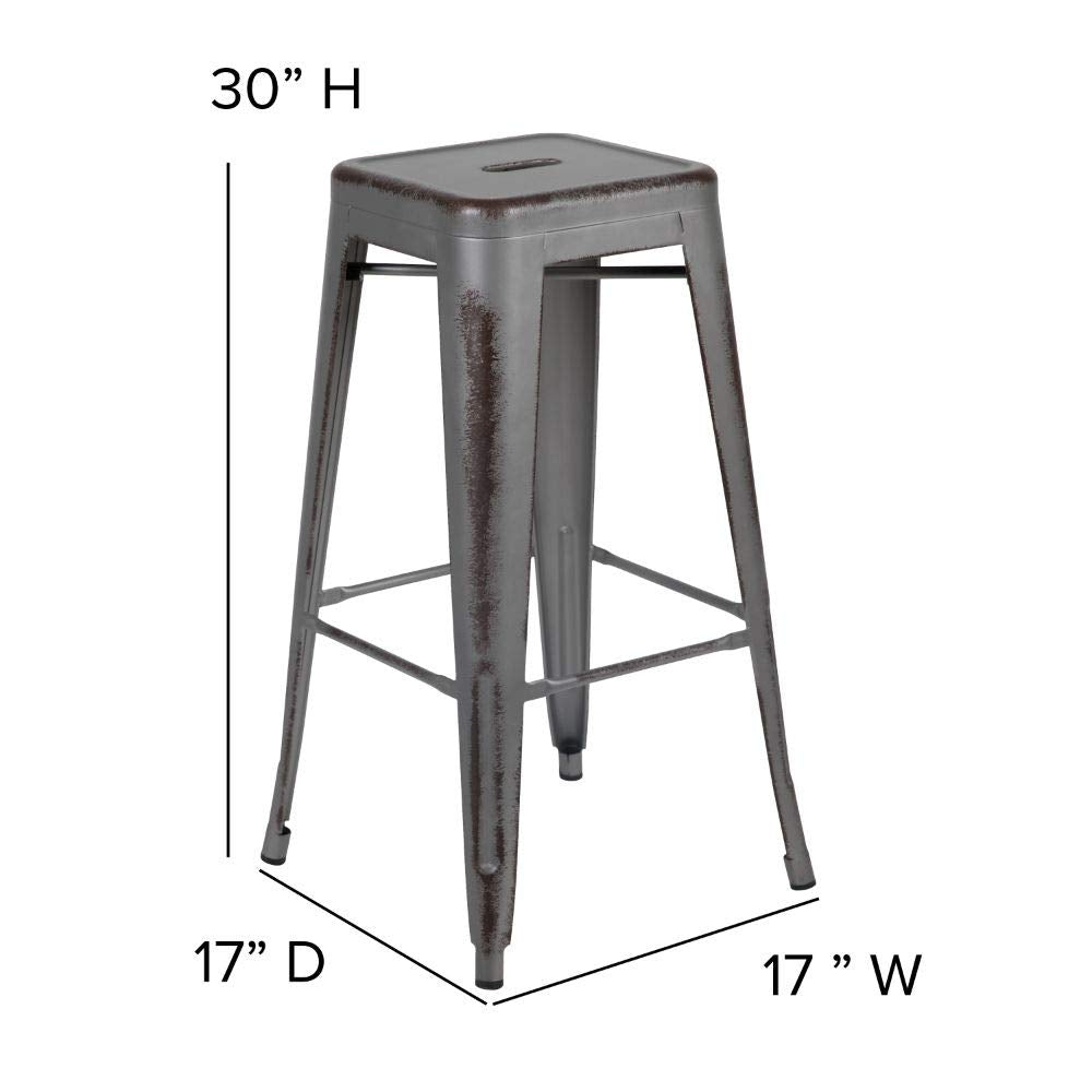 Flash Furniture 30"H Commercial Modern Metal Backless Barstool, Indoor/Outdoor Industrial Square Stacking Bar Stool for Patio Bars/Restaurants, Black
