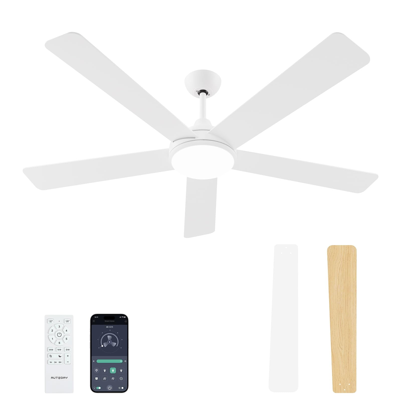 42 Inch Low Profile Ceiling Fan with Light, White Ceiling Fans with Lights and Remote, Flush Mount, 6 Speeds Reversible Quiet DC, 3CCT Dimmable, Indoor Outdoor Ceiling Fans for Patios Bedroom