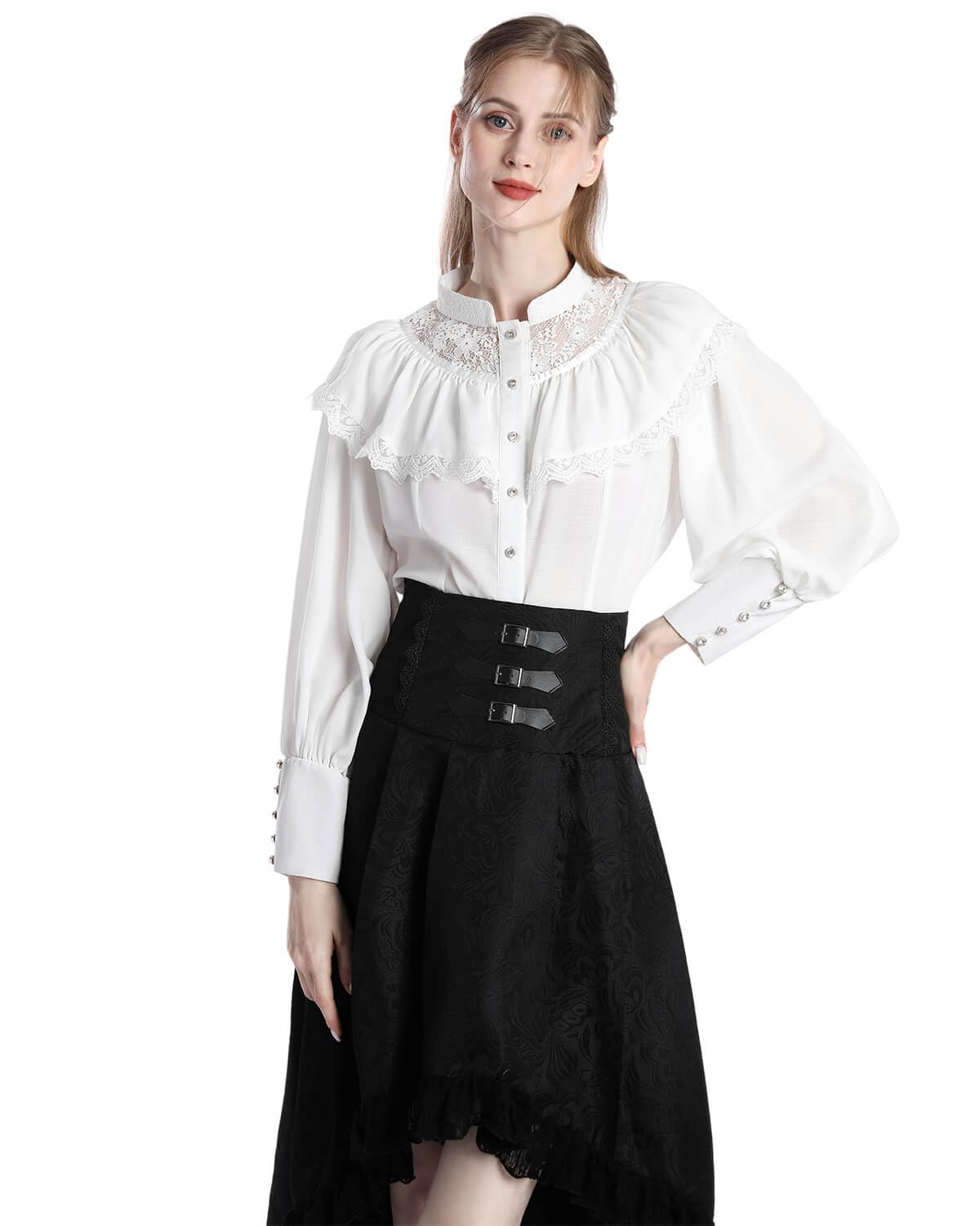 Nuoqi Victorian Blouse Womens Gothic Shirt Vintage Long Sleeve Lotus Ruffle Tops