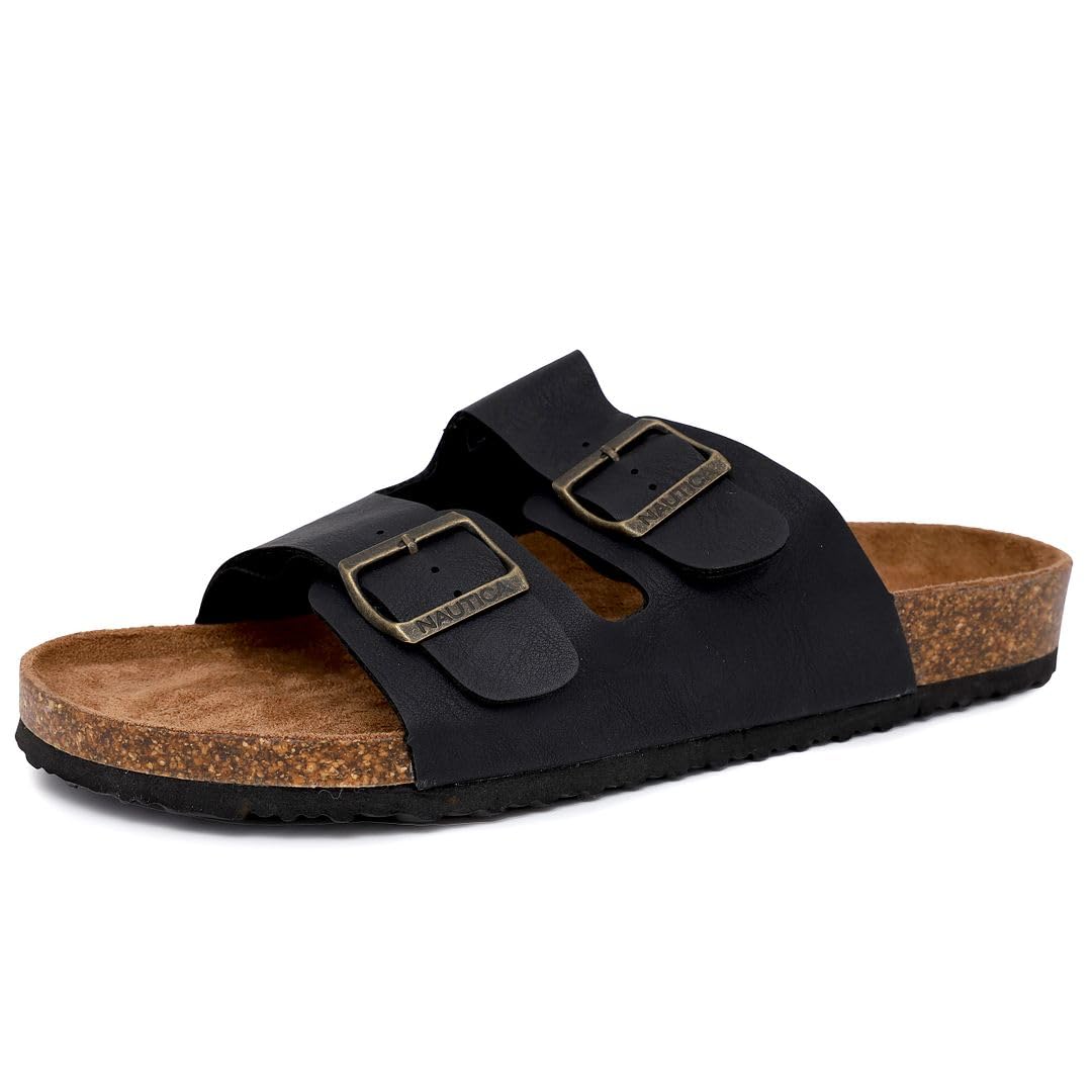 Nautica Men's Sandals - Casual Slides with 2 Adjustable Buckle Straps and Cork Footbed for Ultimate Comfort and Style (Regular/Wide Width, Big Size)