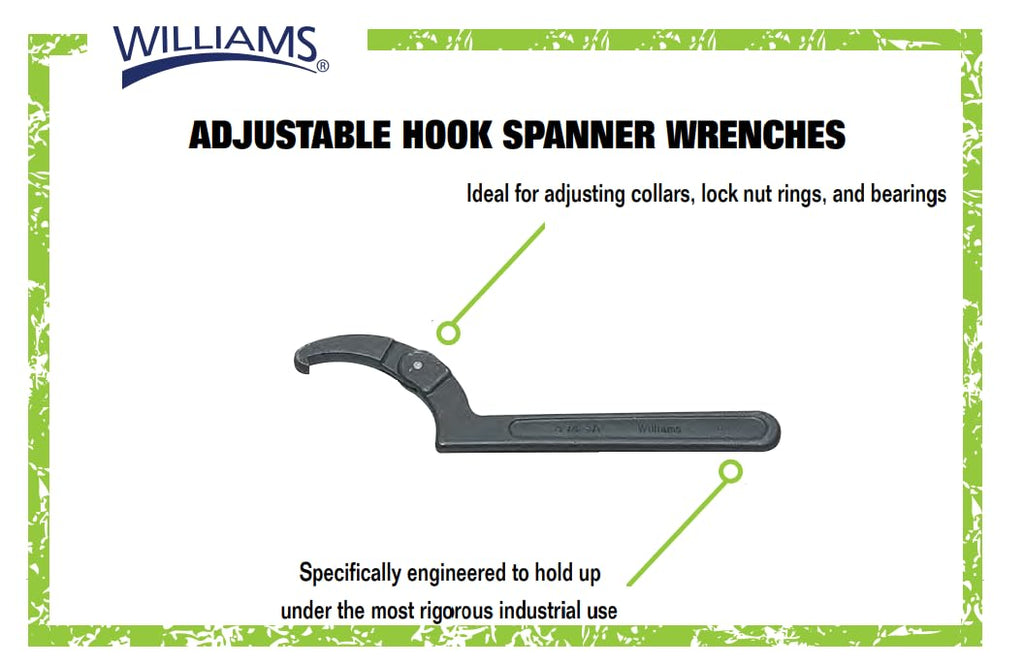 Williams JHW472 Adjustable Hook Spanner Wrench with Span Diameter of 1-1/4 to 3-Inch, Ideal for Adjusting Collars, Lock Nut Rings, and Bearings