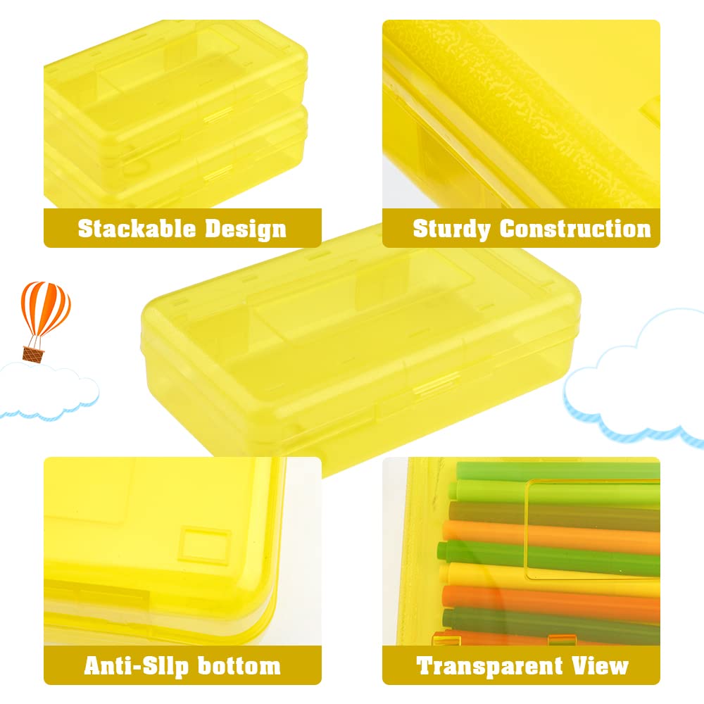 Pencil Case, Pencil Box, Clear Pencil Case, 3 Pack Plastic Pencil Case, Large Capacity Pencil Case, Crayon Box with Snap-tight Lid Stackable Design, Plastic Storage Box for School Office Supplies