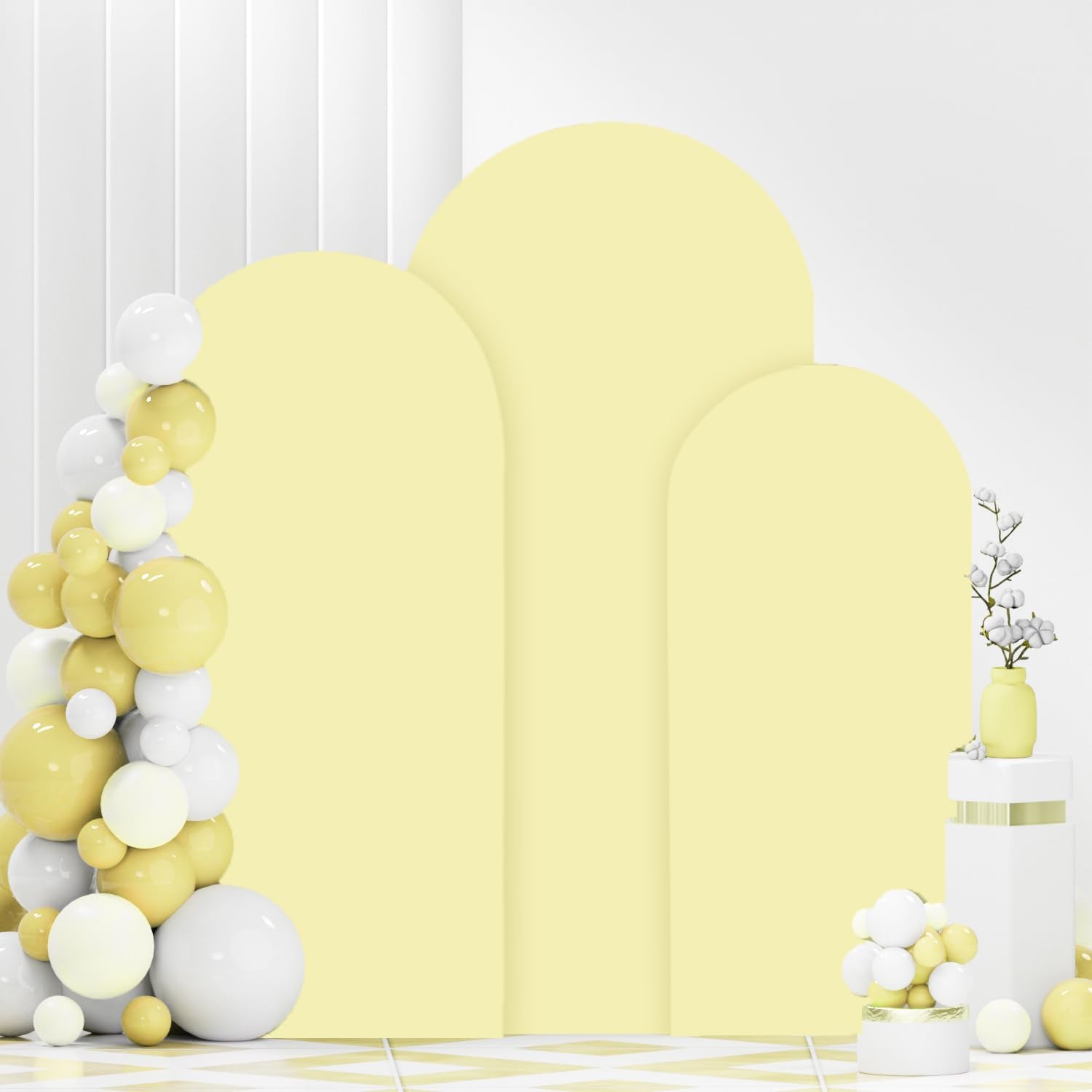 FANPROMS Beige Arch Backdrop Cover Set of 3 Wedding Arch Cover 4x5x6FT Round Top Arch Stand Cover for Fitted Arch Covers Spandex Backdrop Covers Set for Wedding Party Ceremony Decorations