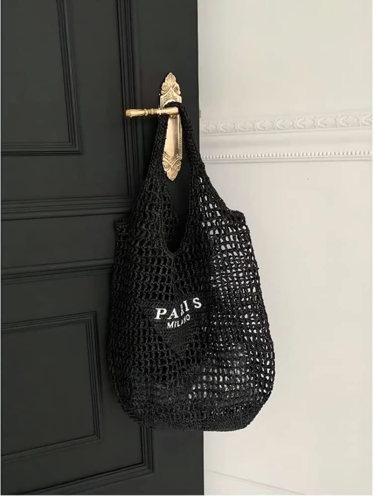POOOPSSD New Woven Bag, Straw Mesh Tote Bag, Beach, Shoulder Bag, Hobo Women, Foldable Large Capacity, for Holiday.
