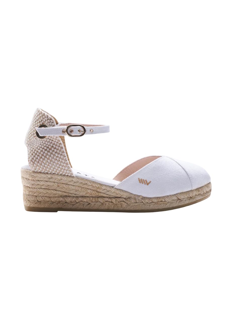 Viscata Pubol Espadrille Canvas Low Wedges with Ankle Strap Spain Handmade 2” Heel Women's Sandals with Breathable Organic Cotton Canvas and 100% Natural Jute for all Occasions: Casual, Work, Party