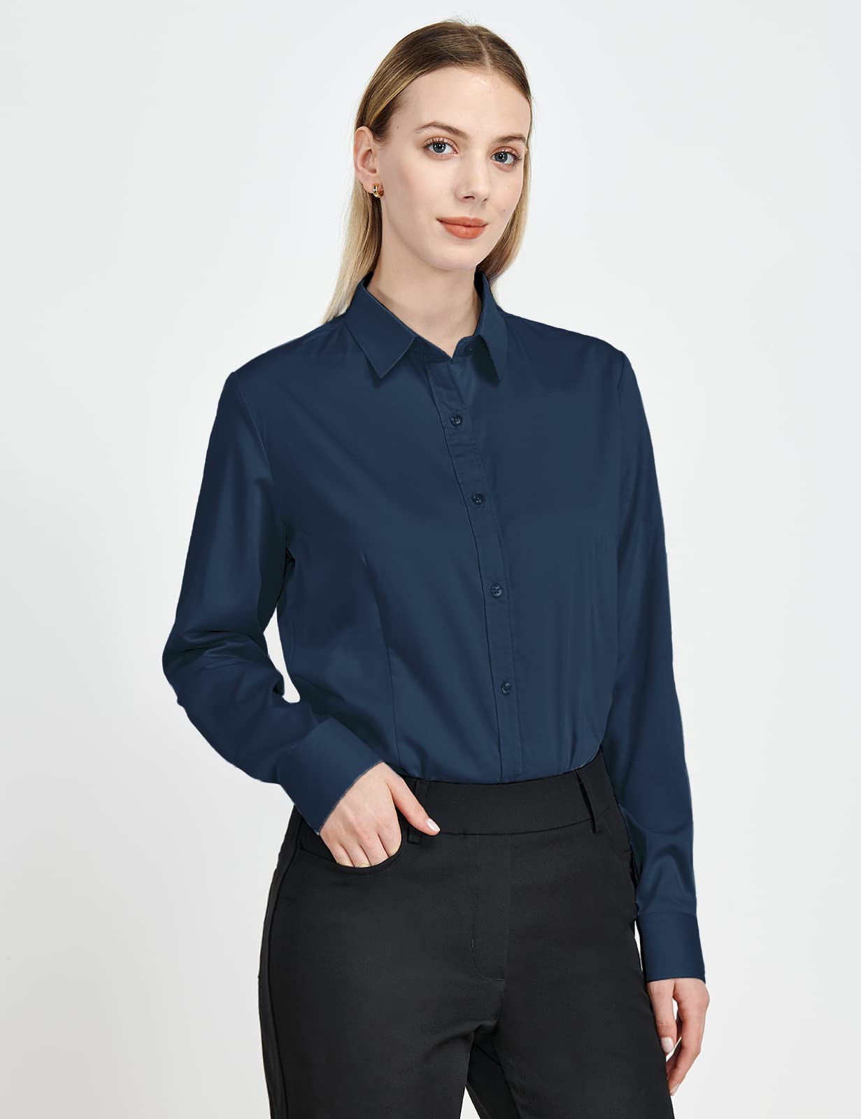Tapata Womens Bodysuit Blouse Button Down One-Piece Long Sleeve Solid Office Work Shirt Casual Tops