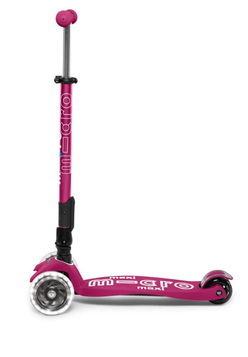 Micro Kickboard | Maxi Foldable LED Kids Scooter for Ages 5-12 | Children up to 110 lbs | 3 Wheel Lean-to-Steer Design | Adjustable T Bar | Smooth Ride, Motion Activated PU LED Wheels | Swiss Design