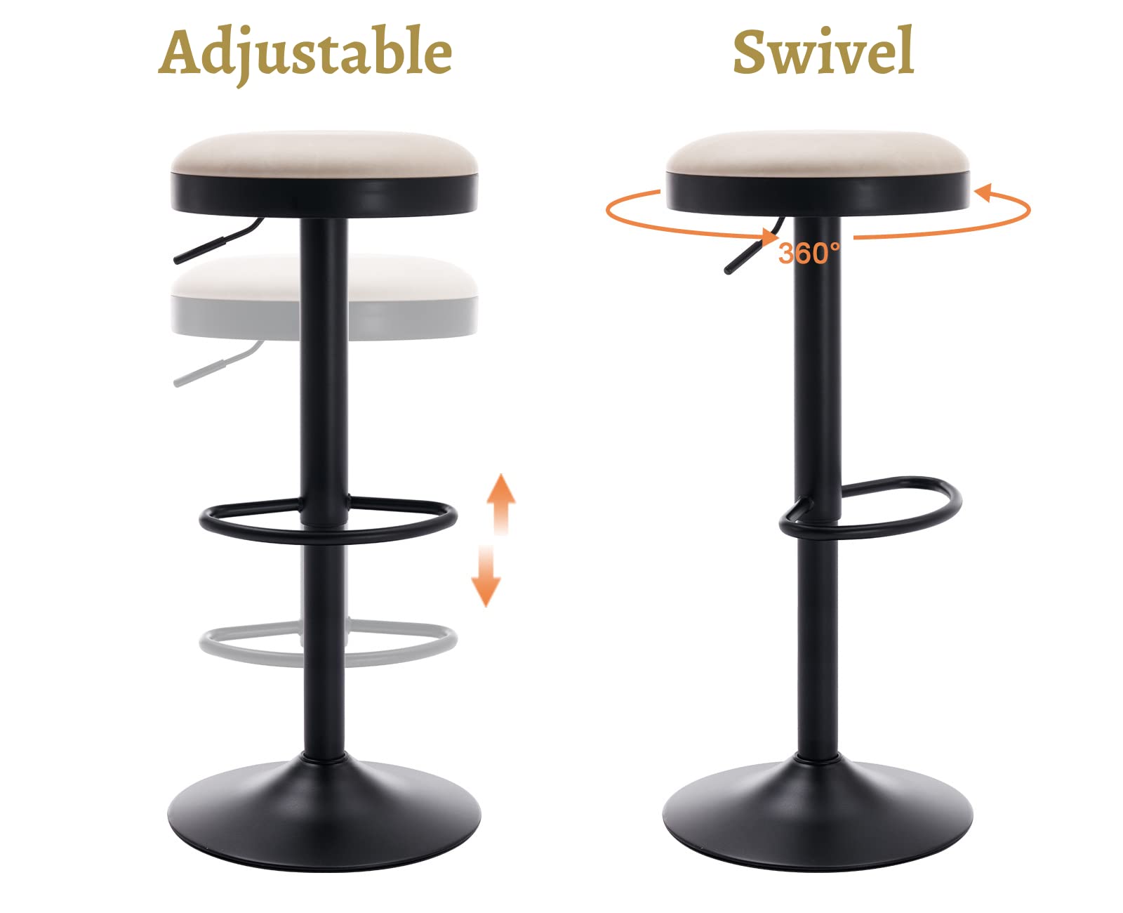 EALSON Modern Swivel Bar Stool Adjustable Counter Height Backless Barstools with Metal Base Leather Upholstered Round Bar Stool Chairs for Kitchen Island/Pub/Breakfast Bar, Beige 1PC