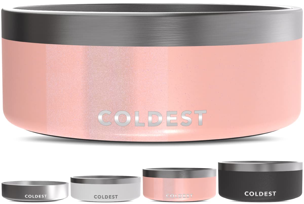 Coldest Dog Bowl - Anti Rust Metal, Non Slip, 3 Layers Insulated Stainless Steel Dog Bowls - Spill Proof & Heavy Duty - Water Bowl for Dogs, Cats & Pets, Dish Washer Safe (21 oz, Mars Red Glitter)