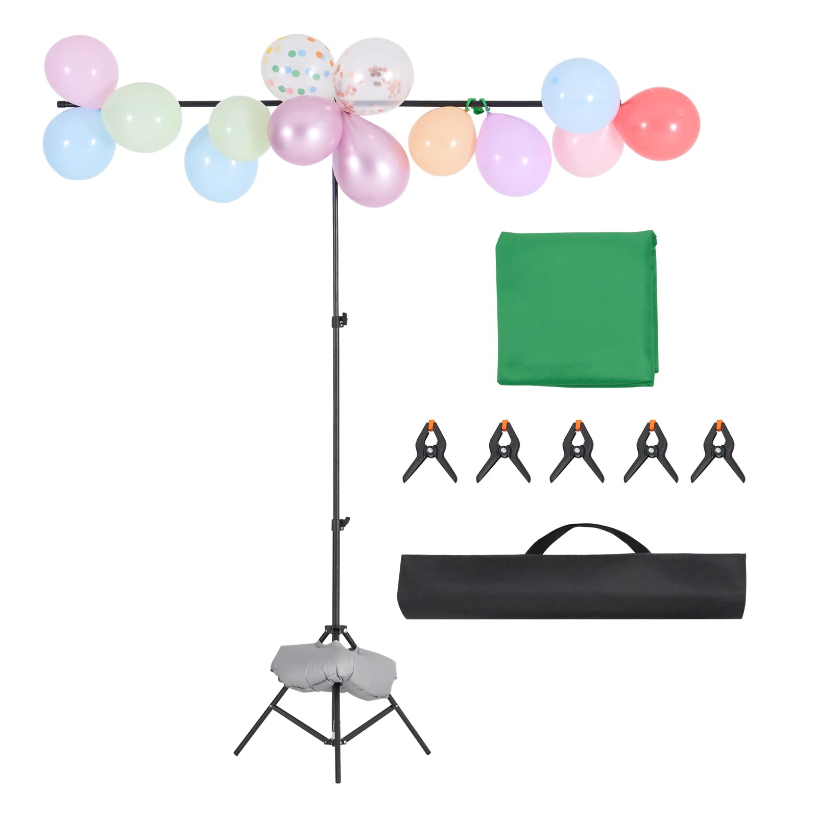 VEVOR Backdrop Stand, 5 x 6.5 ft Adjustable Photo Backdrop Stand Kit, Portable Background Backdrop Stand with 3 Crossbars, Heavy Duty Projector Screen Stand, for Wedding, Photo Video Studio & Party