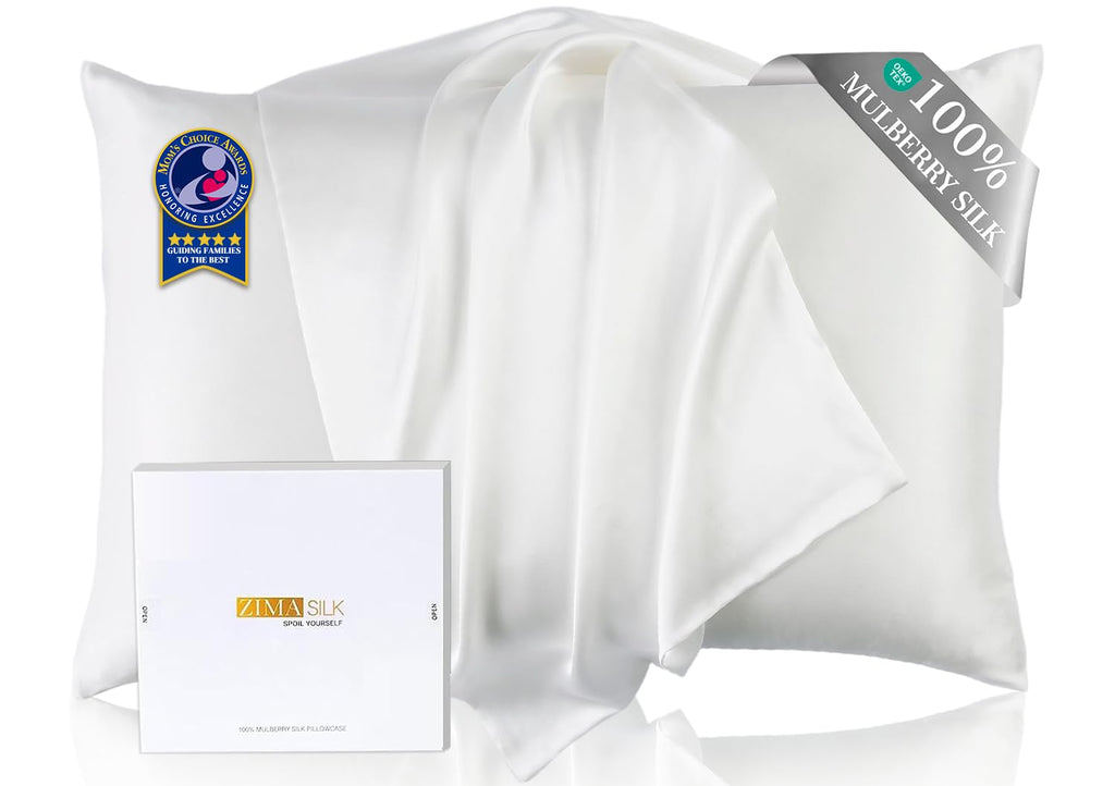 ZIMASILK Upgraded 100% 6A Grade Pure Mulberry Silk Pillowcase for Hair and Skin Silk Pillow Cases with Reinforced Hidden Zipper, More Soft & Durable, Gift Box (Standard 20"x26" Beige)