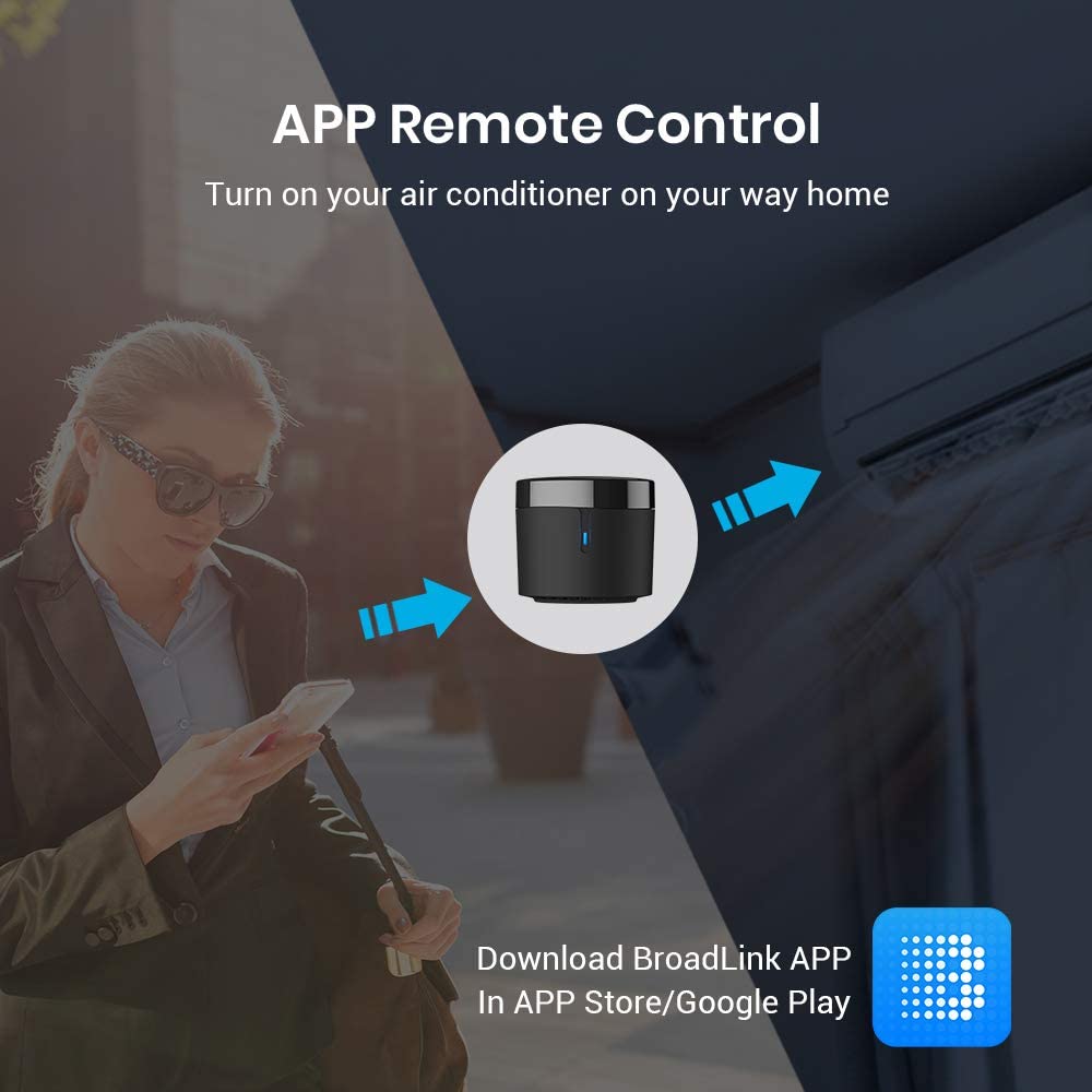 BroadLink RM4mini Smart Remote Hub with Sensor Cable -WiFi IR Blaster for TV Remote, Smart AC Controller, Works with Alexa/Google Home/IFTTT