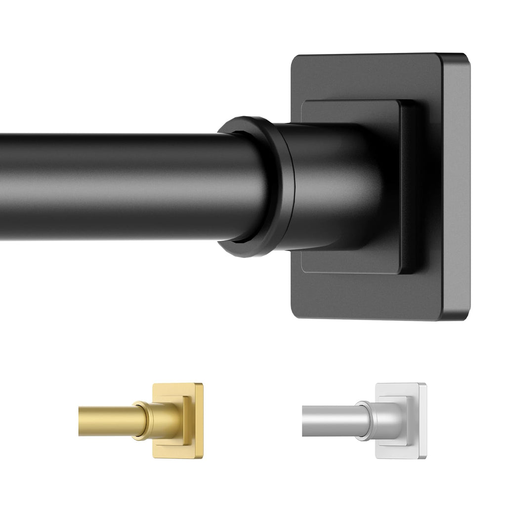 UIOSANRT Tension Shower Curtain Rod 31-55 Inches Non-Slip Shower Rod Tension Mounted No Drill Black Shower Curtain Rods Spring Tension Rod Adjustable Tension Curtain Rod for Windows Bathroom