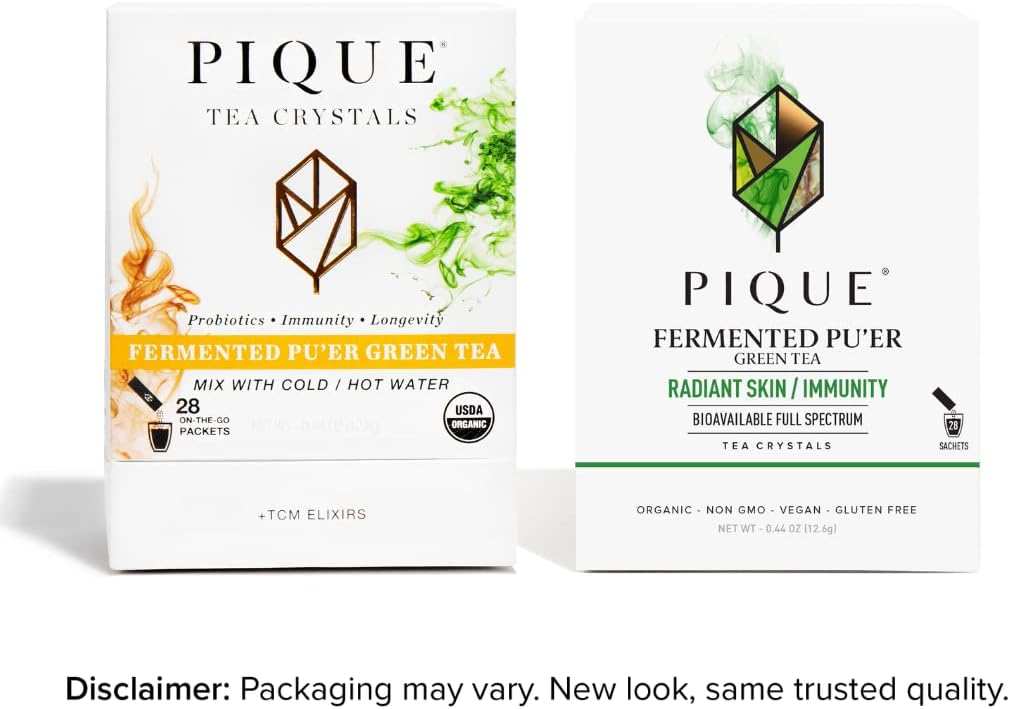 Pique Organic Fermented Pu'er Green Tea Crystals - 28 Single Servings (1 Pack)