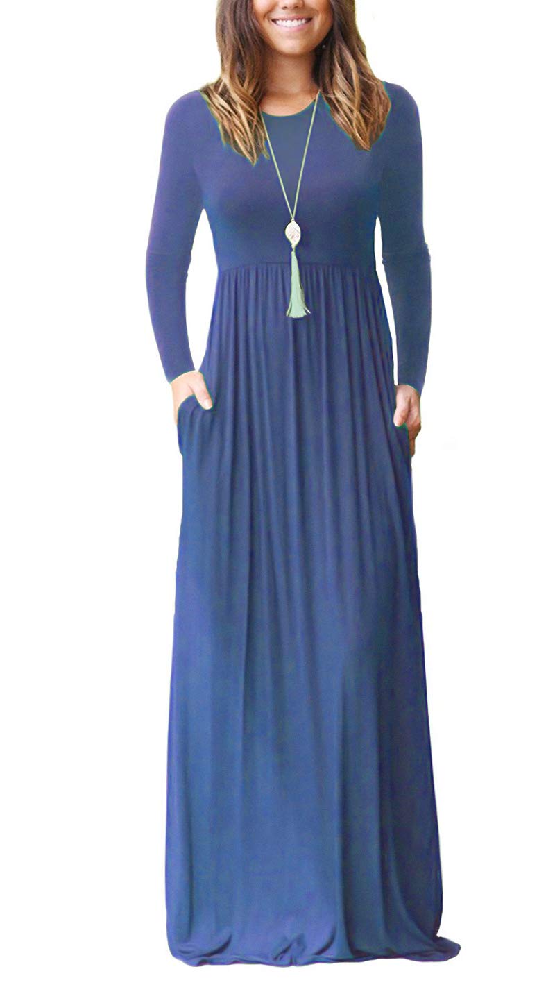 AUSELILY Women's Classic Long Sleeve Dress Loose Plain Long Casual Maxi Dresses with Pockets 2026