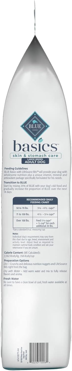 Blue Buffalo Basics Adult Large Breed Grain-Free Dry Dog Food for Skin & Stomach Care, Limited Ingredient Diet, Made in the USA with Natural Ingredients, Lamb & Potato Recipe, 22-lb. Bag