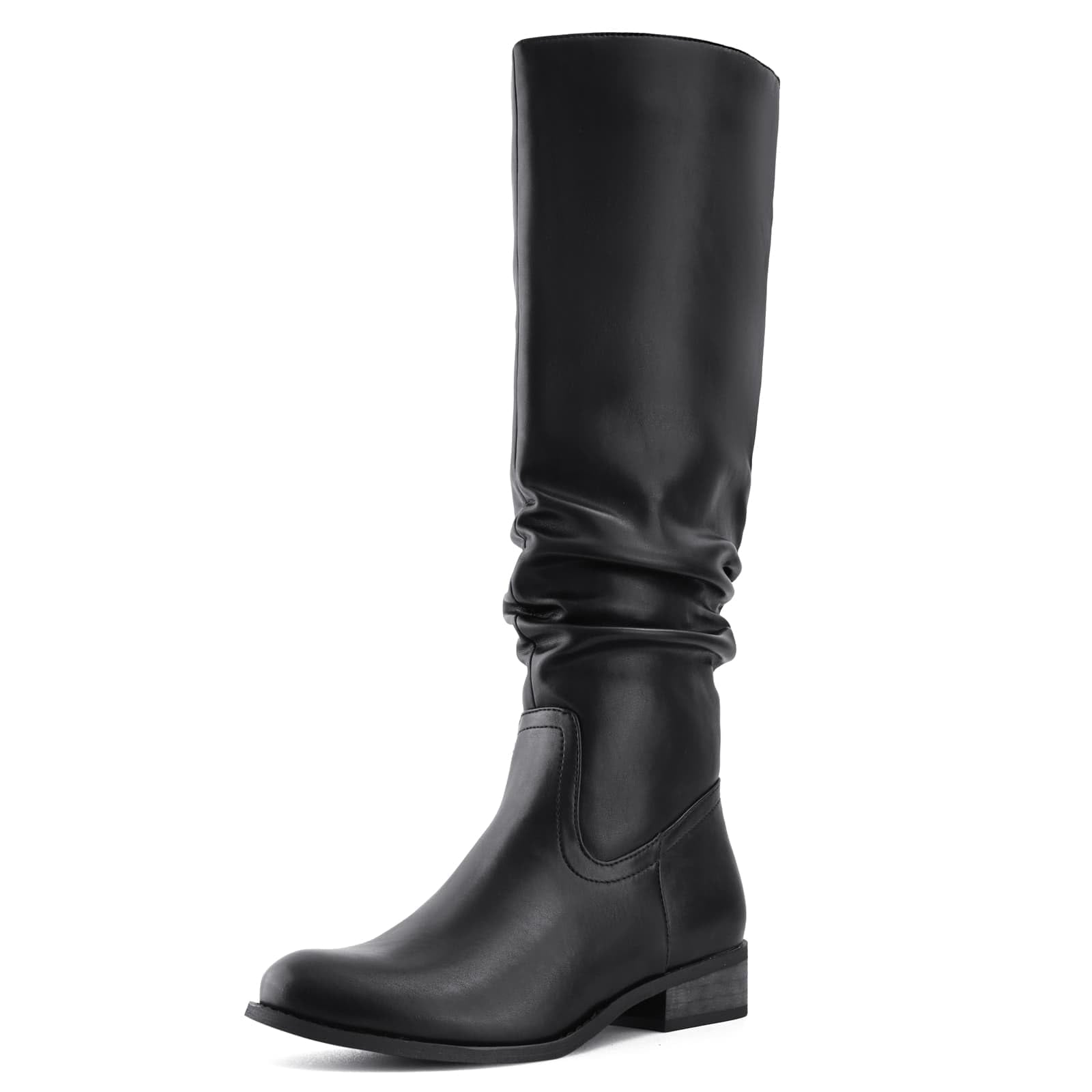 Shoe'N Tale Women's Knee High Boots Flat Low Heel Slouch Pointed Toe Winter Shoes with Side Zipper