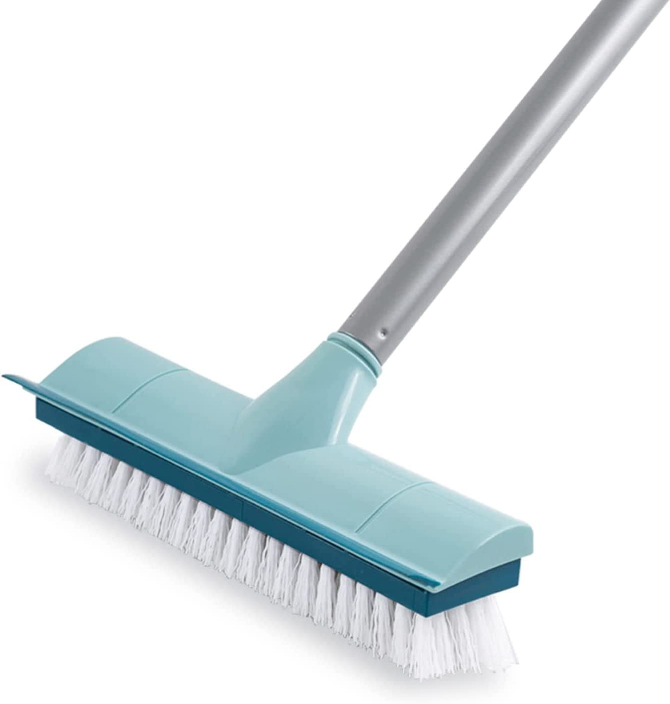 BOOMJOY Floor Scrub Brush with 57" Long Handle, 12" Wide Head, 2 in 1 Scrape and Brush, Stiff Bristle for Cleaning Bathroom, Patio, Kitchen, Tile, Wall and Deck