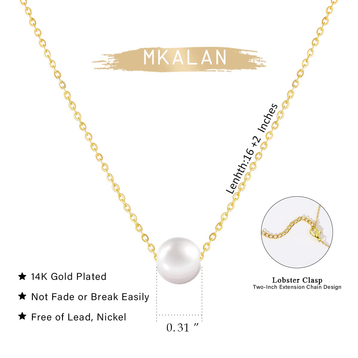 Pearl Necklaces for Women,14K Real Gold Plated Dainty Cute Pearl Necklace for Women Handmade Pearl Chain Necklace Everyday Jewelry Gift