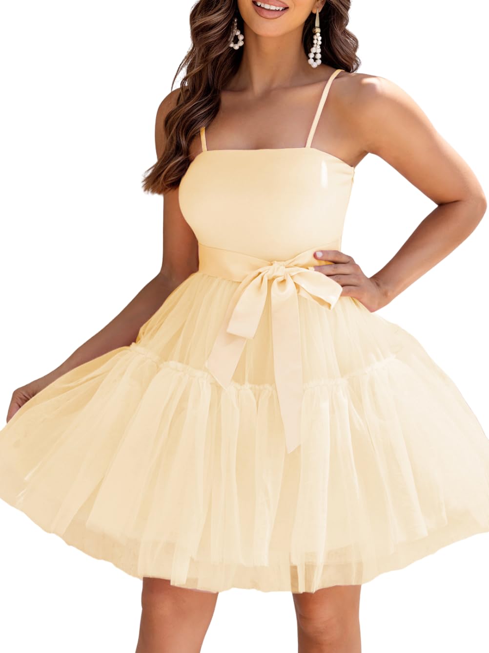 Kaei&Shi Poofy Short Tulle Dress,Spaghetti Strap Semi Formal Dresses for Women,Elegant Birthday Outfit Homecoming Cocktail