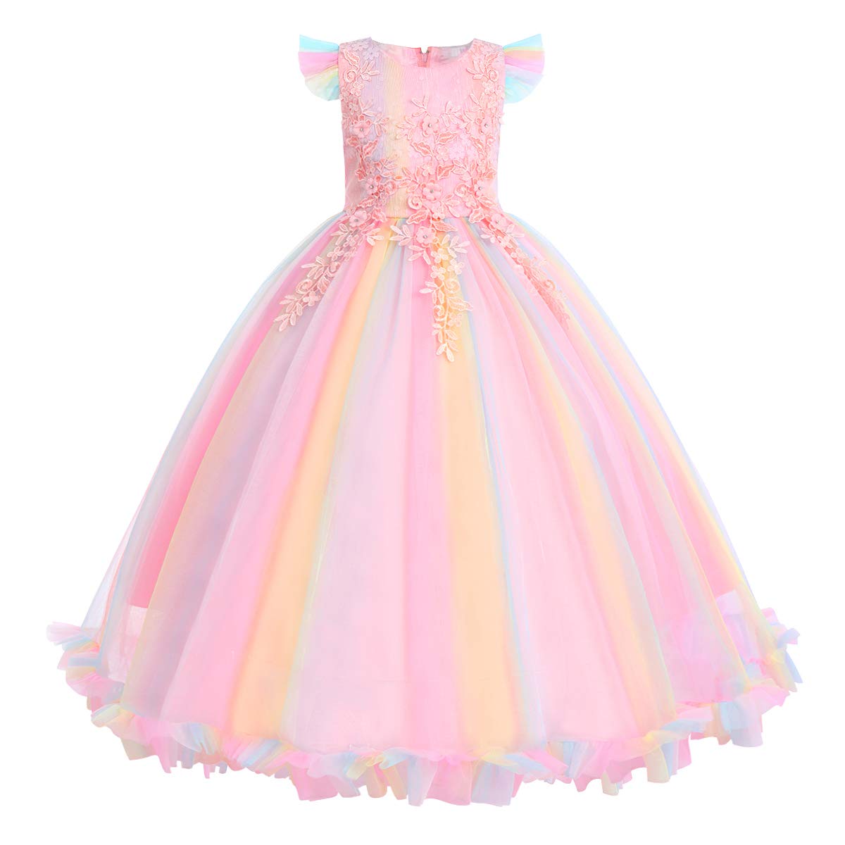 Flower Girls Maxi Dress Bridesmaid Wedding Pageant Party Princess Communion Floral Boho Vintage Lace Dance Gown