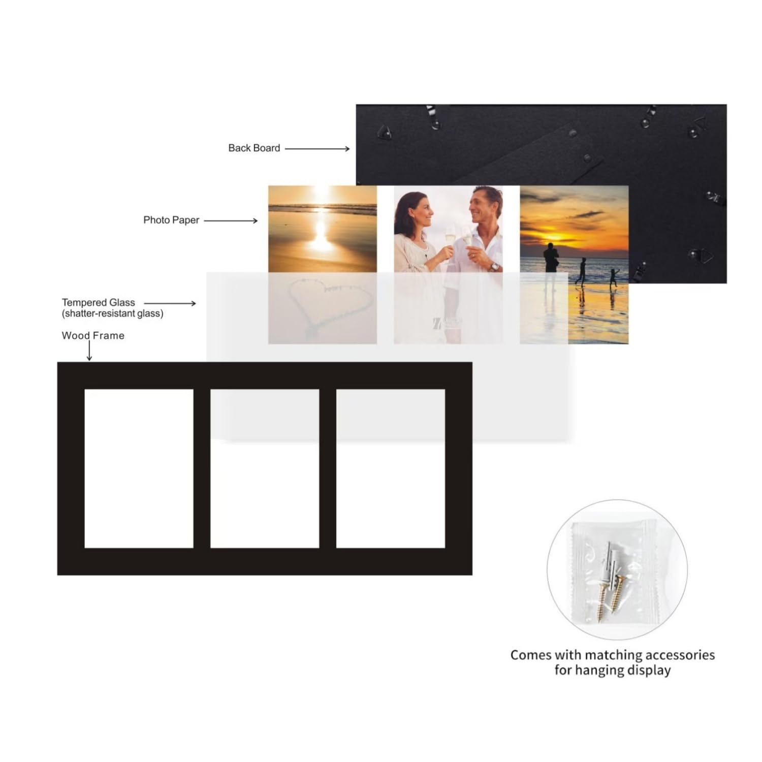 4x6 2-Opening Collage Frame Black Wood | Two 4x6 openings, shatter-resistant glass, tabletop & wall mount