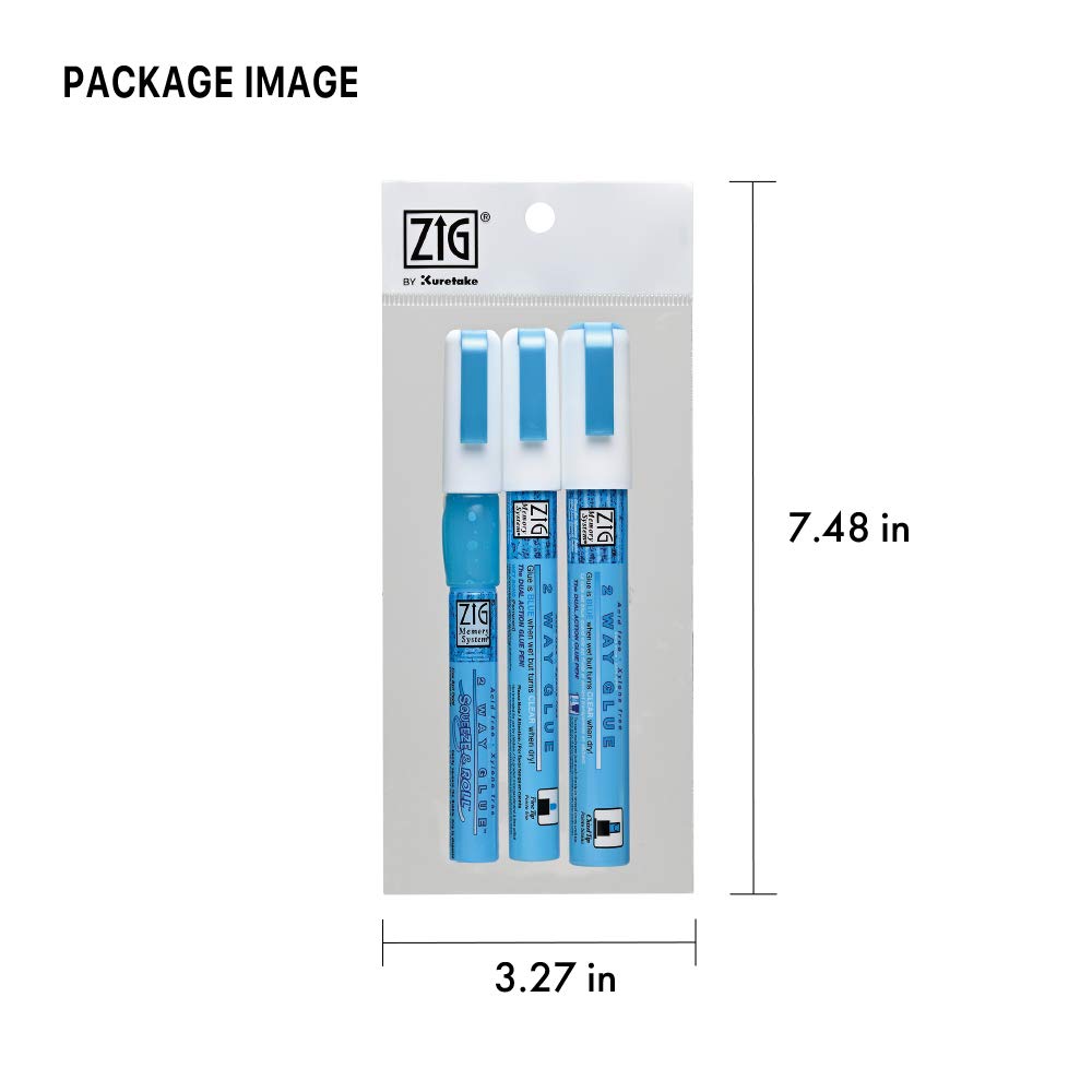Kuretake Zig 2 Way Glue Pen 1mm Ball Tip 3 pcs Set, Adhesive for Professional,Artists, Crafting, Scrapbooking, Gift Card, Made in Japan