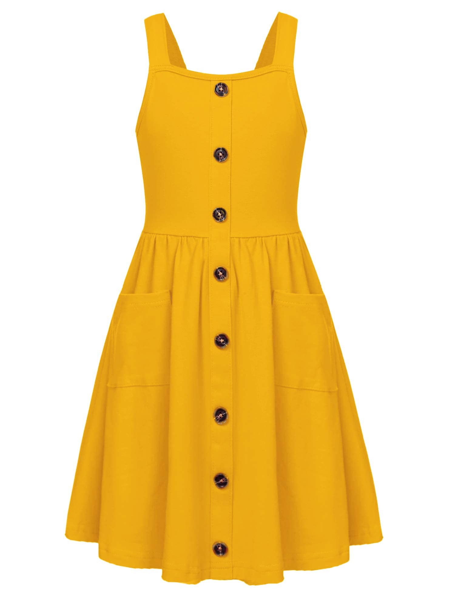Arshiner Girl's Spaghetti Strap Button Down Midi Sleeveless Summer Casual Sundress A-line Dress with Pockets