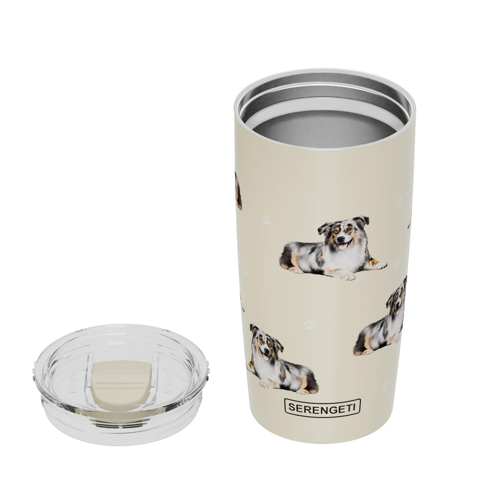 SERENGETI Australian Shepherd 20 Oz. Stainless Steel, Vacuum Insulated Tumbler with Spill Proof Lid - 3D Print - Insulated Travel mug for Hot or Cold Drinks (Australian Shepherd Tumbler)