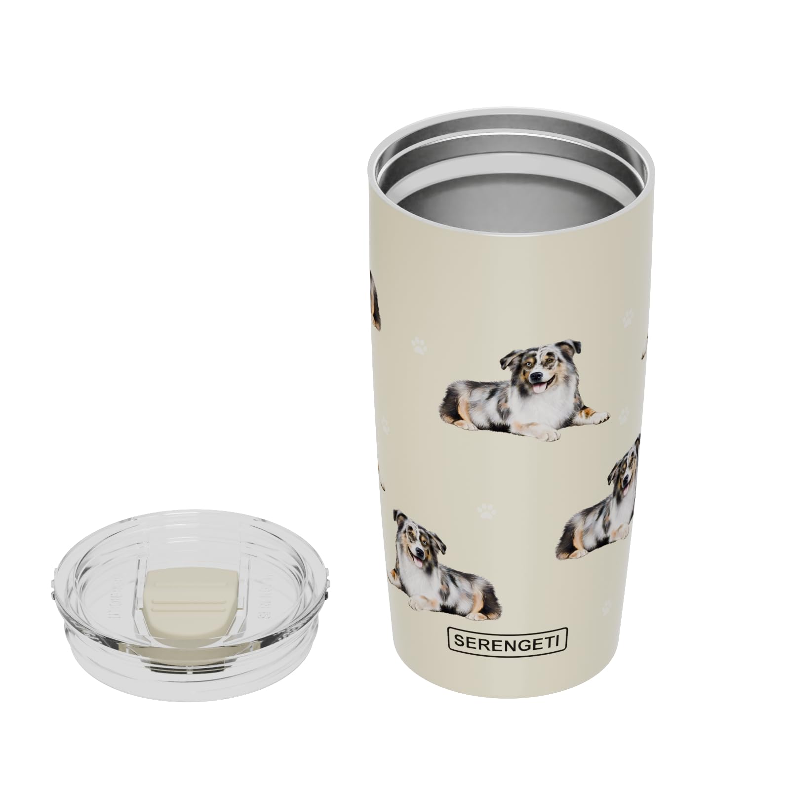 SERENGETI Australian Shepherd 20 Oz. Stainless Steel, Vacuum Insulated Tumbler with Spill Proof Lid - 3D Print - Insulated Travel mug for Hot or Cold Drinks (Australian Shepherd Tumbler)