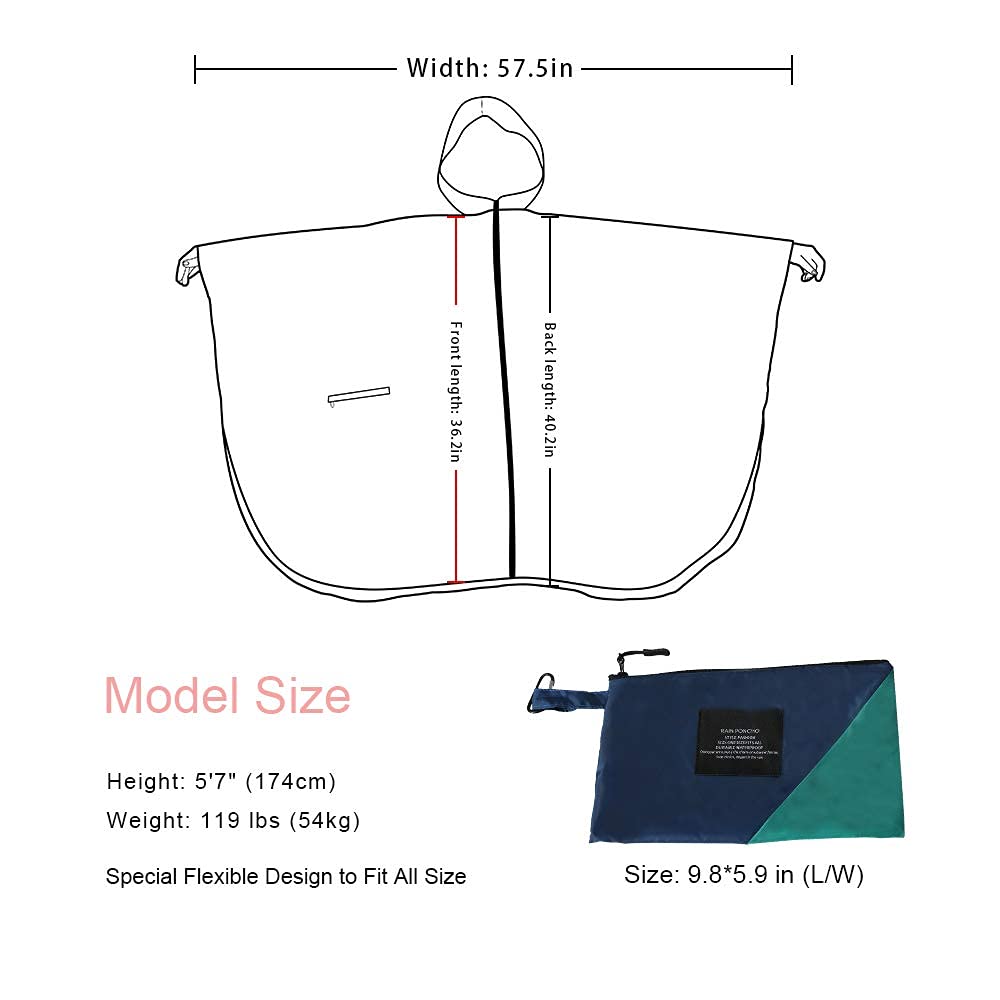 Rain Poncho Jacket Coat Hooded Zipper Style for Women/Men/Adult with Pocket