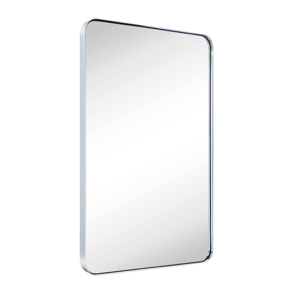 GRACTO 20x30 inch Brushed Nickel Stainless Steel Metal Framed Bathroom Mirror for Wall Mounted Rounded Rectangular Bathroom Vanity Mirror