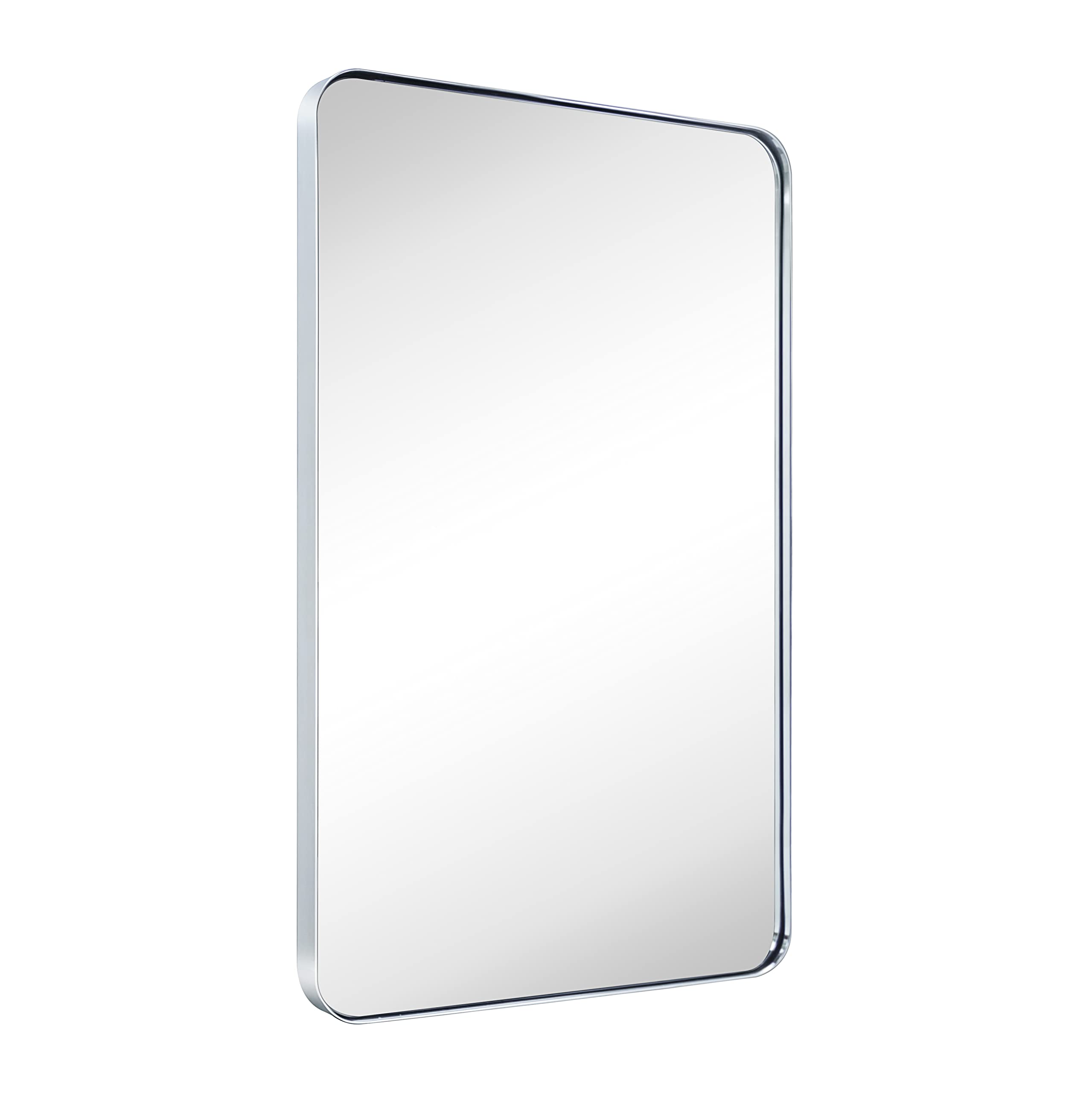 GRACTO 20x30 inch Brushed Nickel Stainless Steel Metal Framed Bathroom Mirror for Wall Mounted Rounded Rectangular Bathroom Vanity Mirror