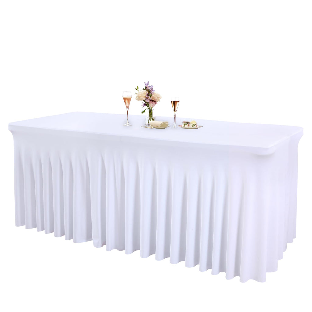 1 Pack Baby Blue Table Clothes for 4 Foot Rectangle Tables, One-Piece Wrinkle Resistant Stretch Spandex Table Covers with Skirt for Event Banquet Wedding Birthday Party