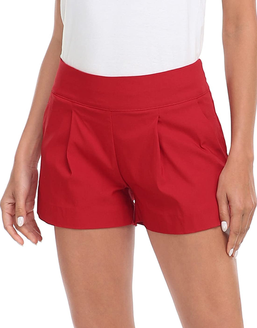 HDE Womens Pull On Dress Shorts 3" Inseam with Pockets High Waisted Chino Dressy Pleated Summer Stretchy Elastic Waist Shorts