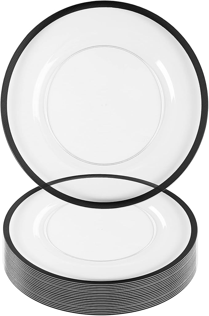 PARTY BARGAINS 13-Inch Charger Plates - 96 Pack, Clear Gold Rim, Heavy-Duty Disposable Chargers for Elegant Dining - Ideal for Weddings and Formal Events