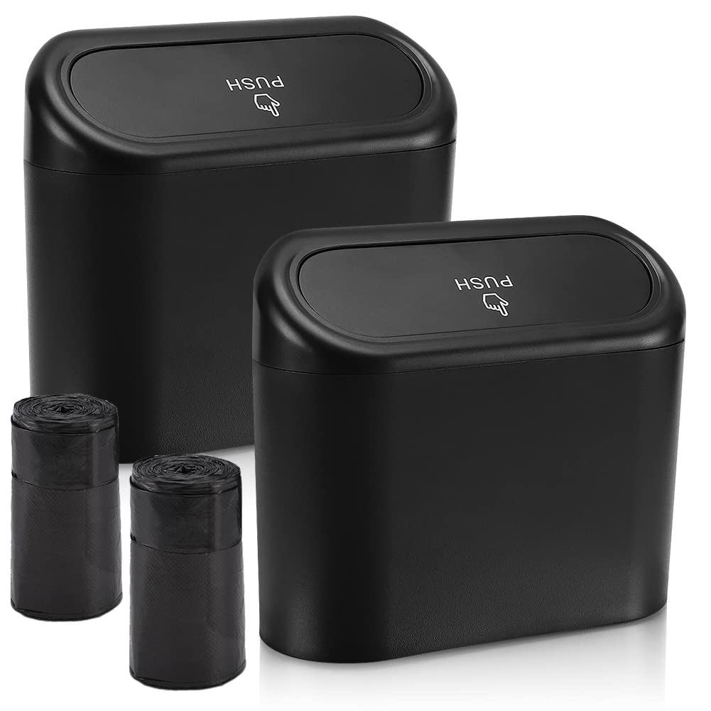 Accmor Car Trash Can with Lid, Mini Auto Dustbin Garbage Organizer with 30 Pcs Plastic Trash Bag, Automotive Garbage Container Bin for Vehicle, Home, Office