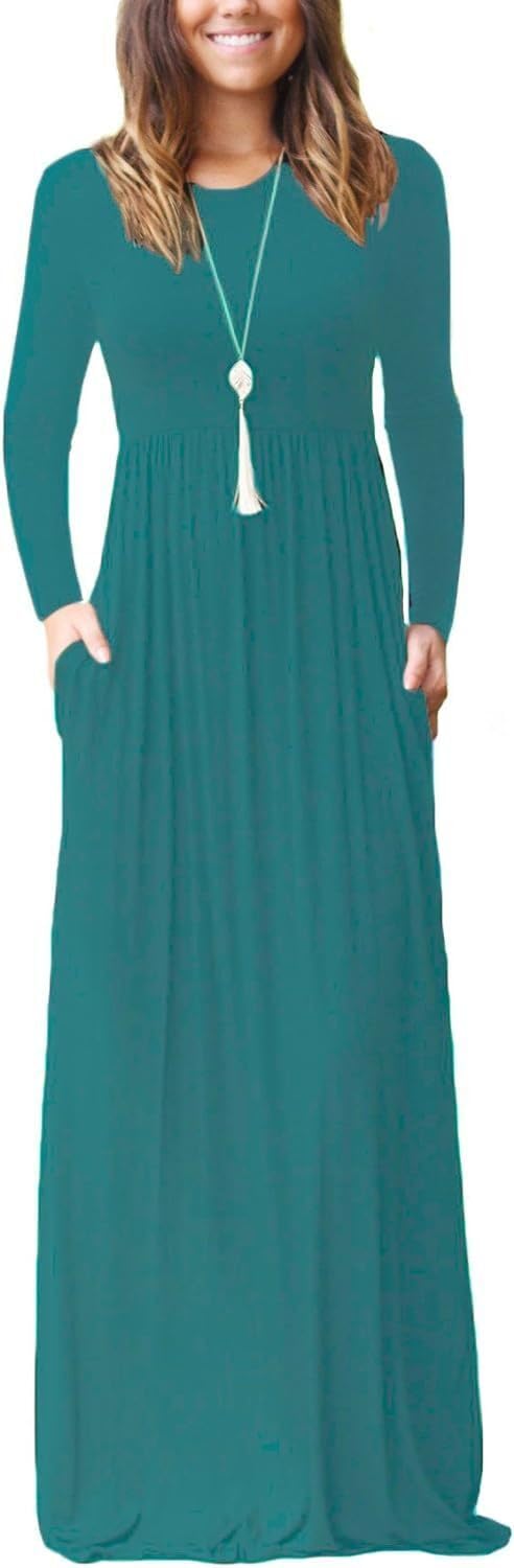 EUOVMY Women's Long Sleeve Loose Maxi Dresses Casual Long Dresses with Pockets