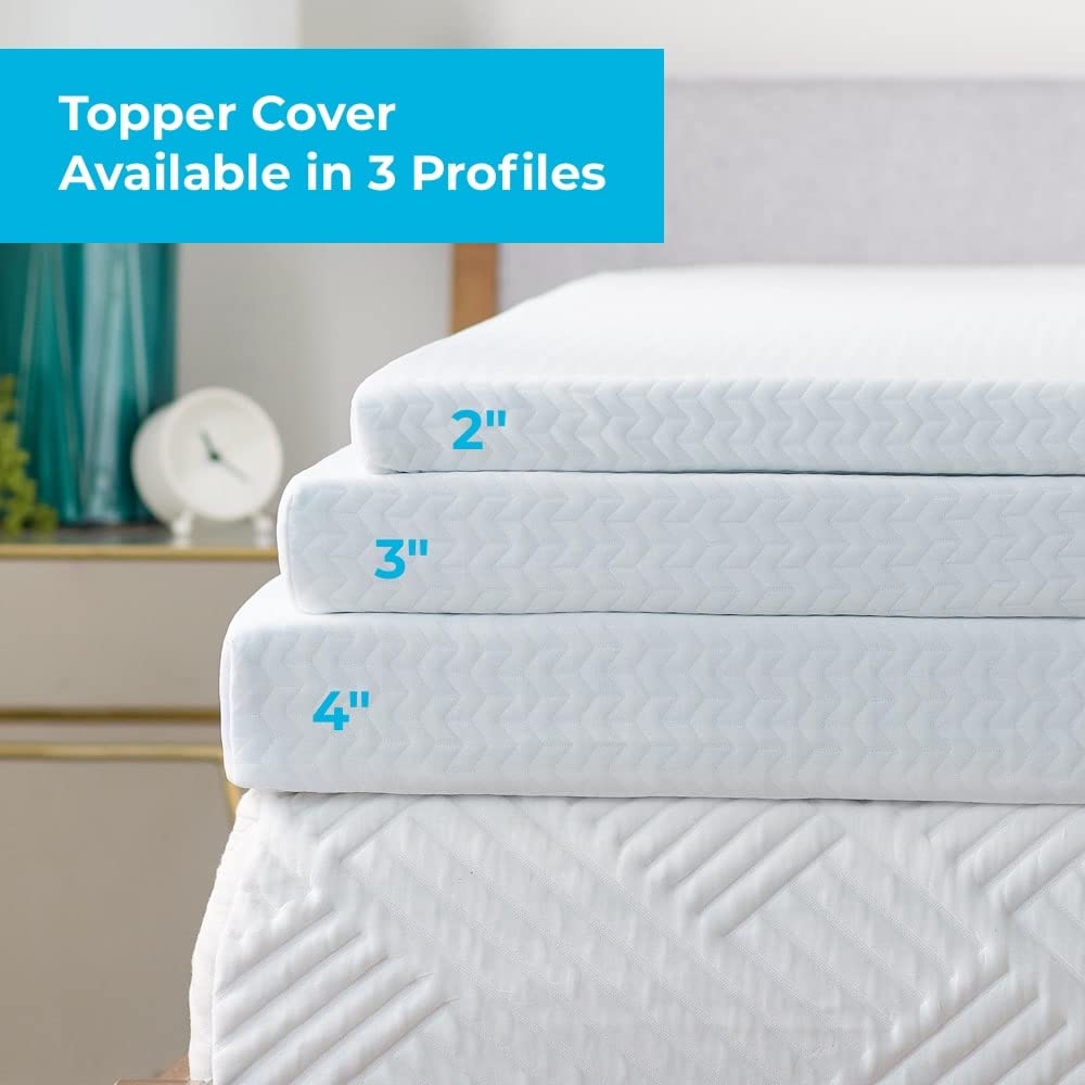 Linenspa 2 Inch Mattress Topper Cover, Full – Machine Washable, Breathable, Non Slip Covering with Zipper for Mattress Topper - Cover Only, White