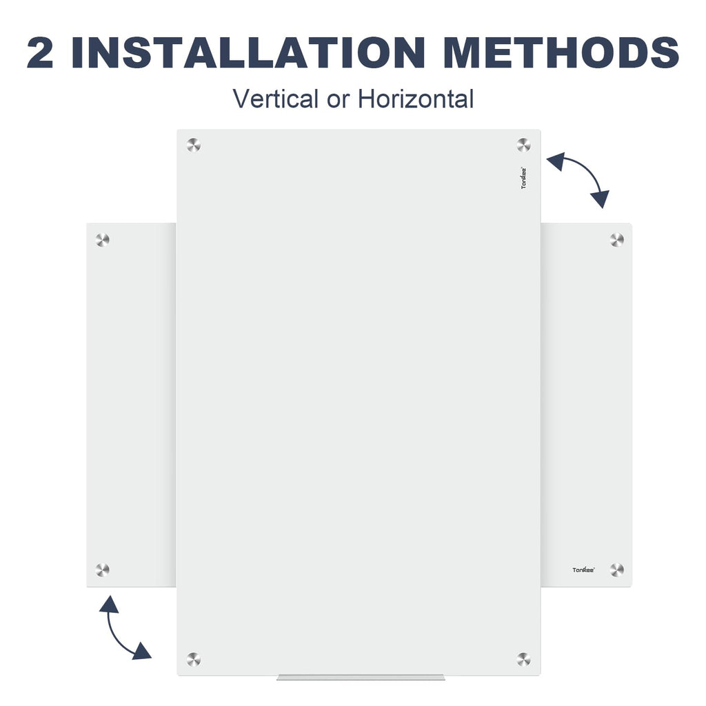 Dry Erase Board Black Magnetic Glass Whiteboard, TANKEE Modern Large Frameless Tempered Glass White Board for Wall, Office, School, Home, 36” x 24”, 3' x 2' White Board