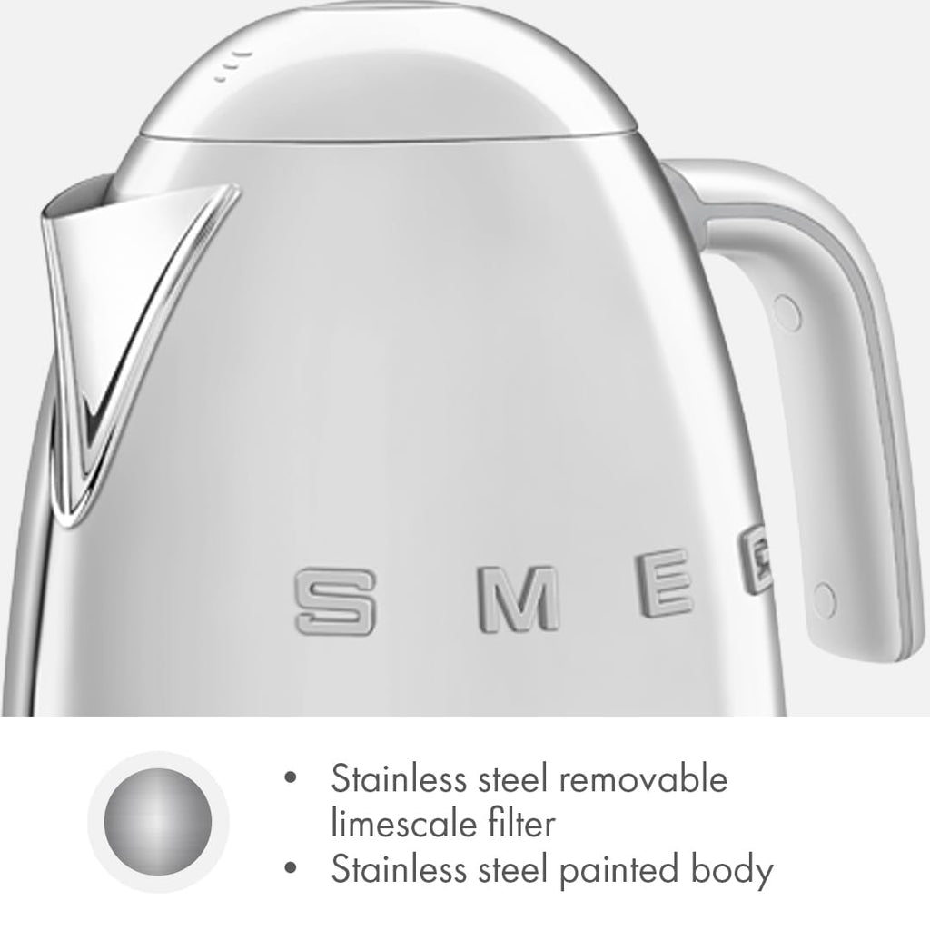 SMEG Variable Temperature Electric Kettle 1.7L (7 Cup), Stainless Steel Tea & Coffee Kettle, Fast Boil, Adjustable Temp 122°F–212°F, Keep Warm, Auto Shut-Off, 360° Base, Retro Style-Black
