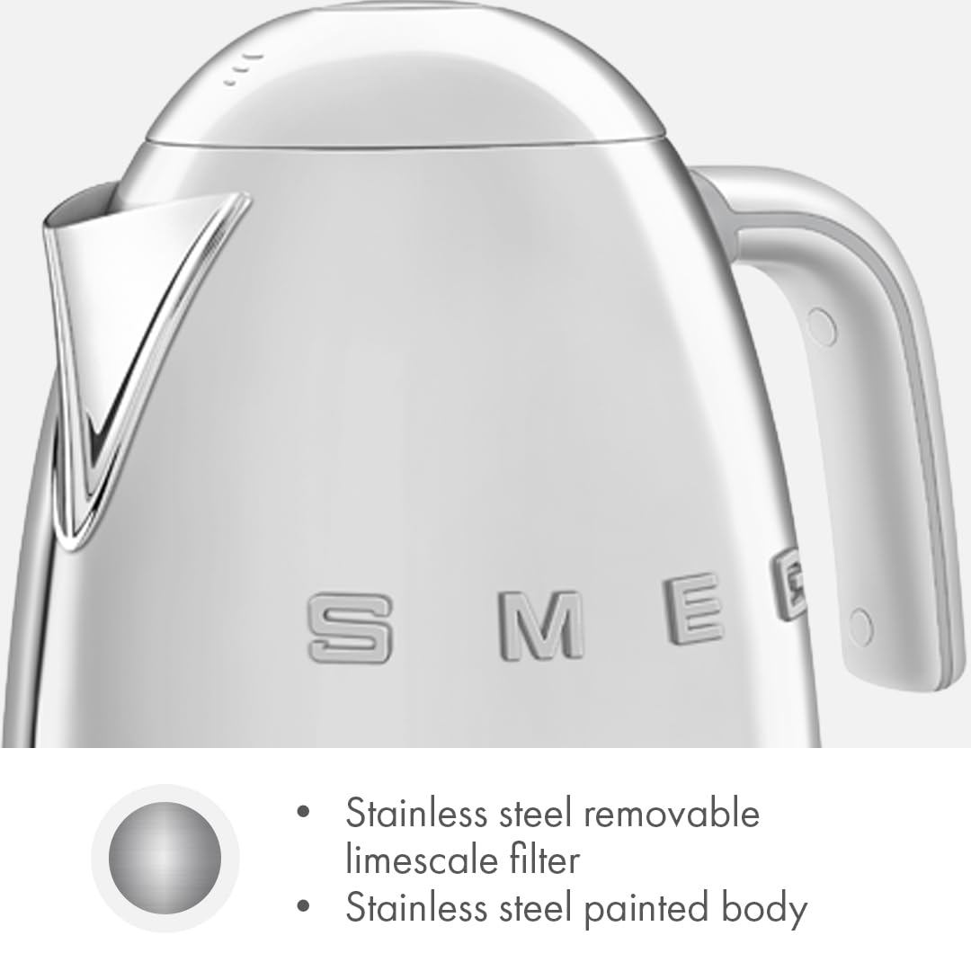 SMEG Variable Temperature Electric Kettle 1.7L (7 Cup), Stainless Steel Tea & Coffee Kettle, Fast Boil, Adjustable Temp 122°F–212°F, Keep Warm, Auto Shut-Off, 360° Base, Retro Style-Black