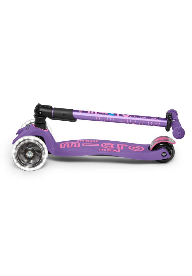 Micro Kickboard | Maxi Foldable LED Kids Scooter for Ages 5-12 | Children up to 110 lbs | 3 Wheel Lean-to-Steer Design | Adjustable T Bar | Smooth Ride, Motion Activated PU LED Wheels | Swiss Design